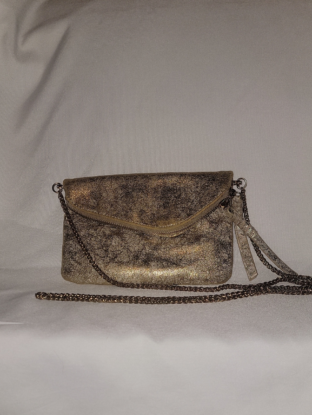 Street Level Gold Metallic Fold-Over Crossbody Clutch Bag